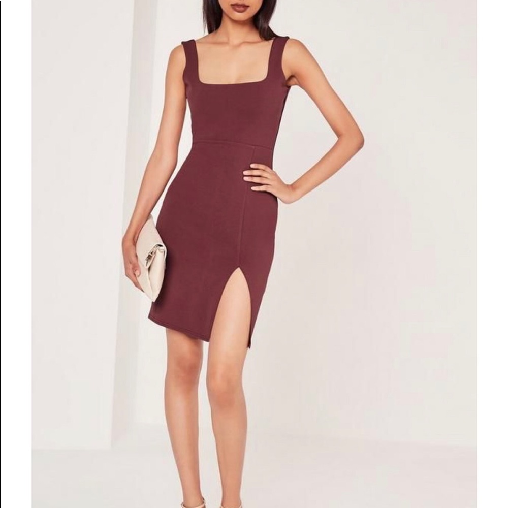 Missguided Square neck Side Split Midi Dress - Picture 3 of 8